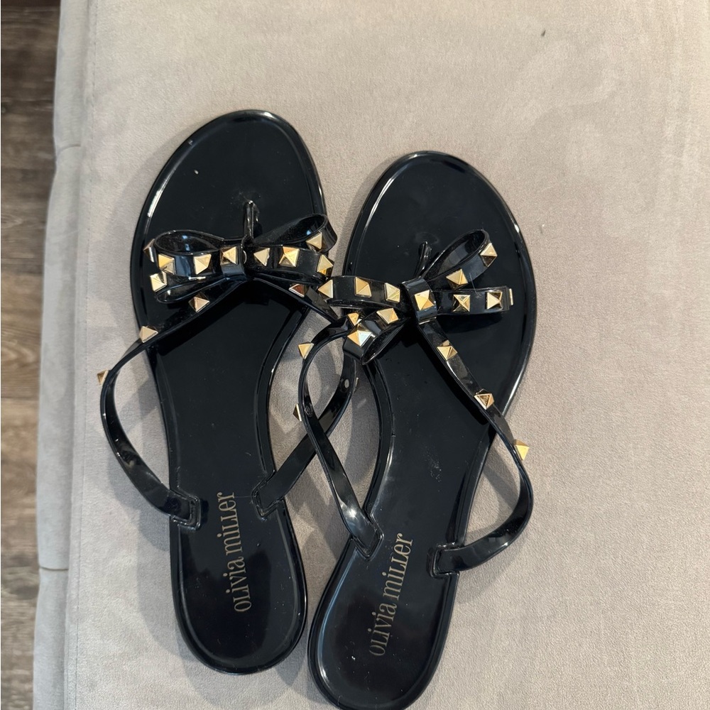 Olivia Miller Black Sandals with Gold Studs